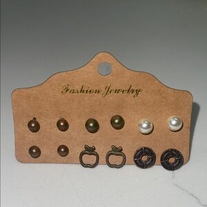 Mixed Stud Earring Set - Bronze, Pearl & Antique Metal